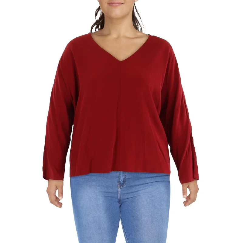 Womens Crepe V Neck Pullover Top