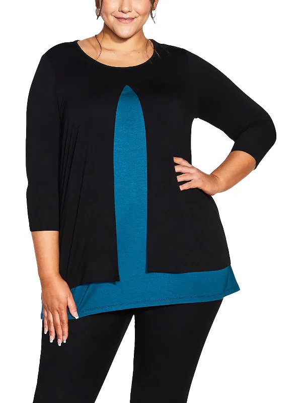 Plus Womens Colorblock Pullover Tunic Top