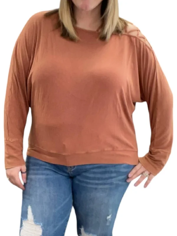 Criss Cross Shoulder Pullover Top In Clay