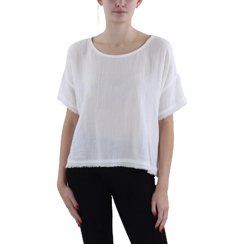 Womens Cotton Raw Hem Pullover Top