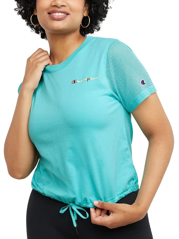 Womens Mesh Sleeve Logo Pullover Top