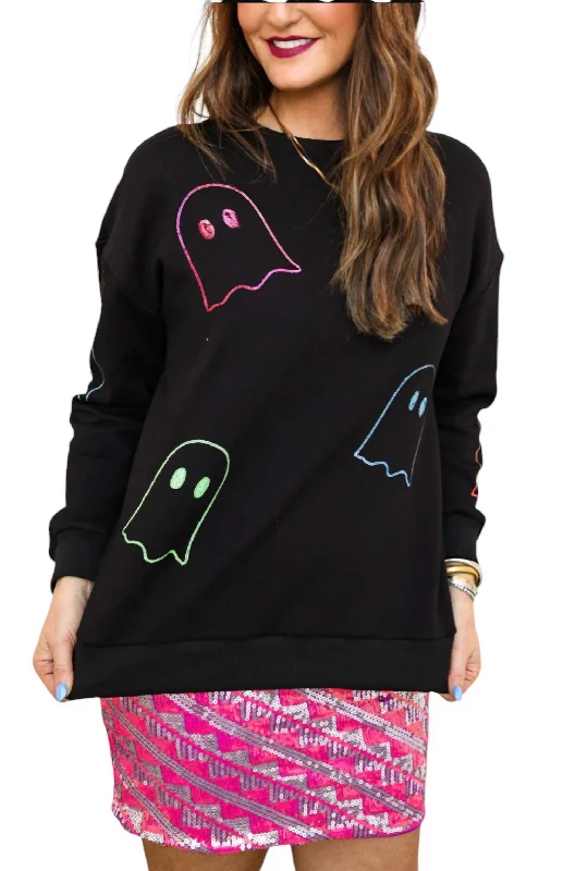 Sequin Ghost Pullover Sweatshirt In Black