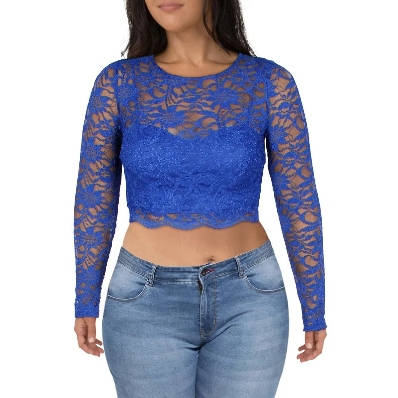 Juniors Womens Lace Glitter Pullover Top