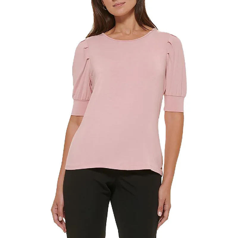 Womens Crewneck Pleated Pullover Top