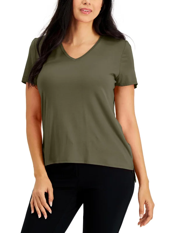 Womens Hi-Low V-Neck Pullover Top