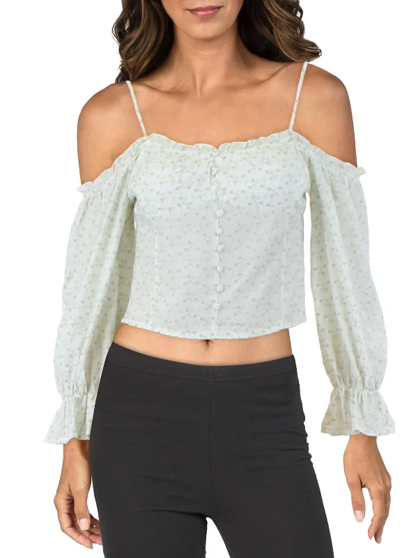 Nikki Womens Embroidered Off The Shoulder Pullover Top