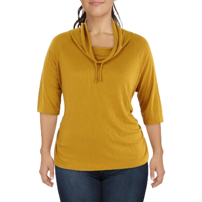 Plus Womens Textured Cowl Neck Pullover Top