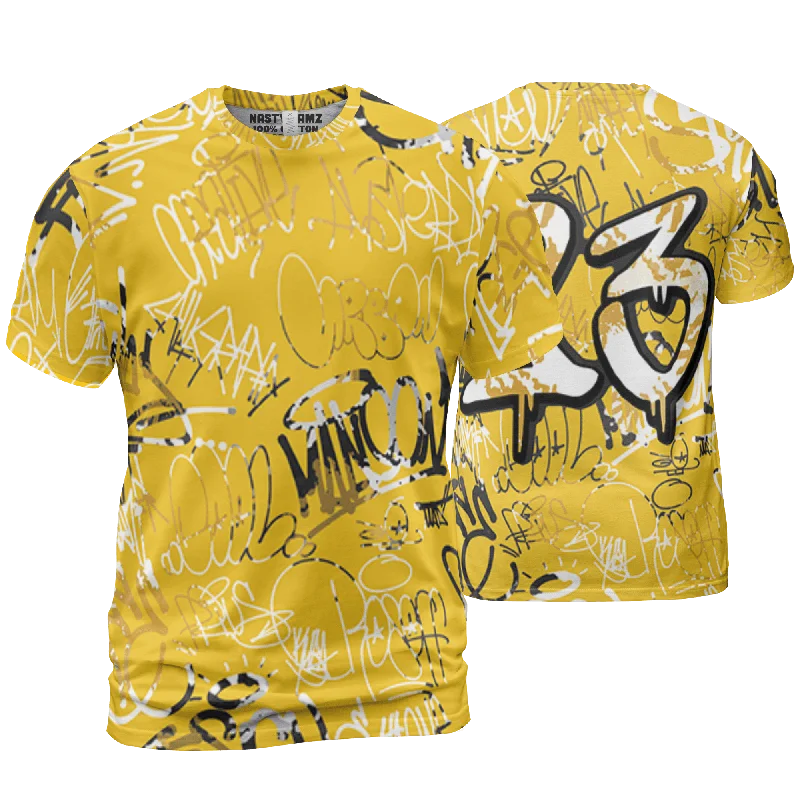 NastyJamz Yellow Ochre 6s T Shirt Match 23 Hiphop Graffiti Pattern All-Over Print