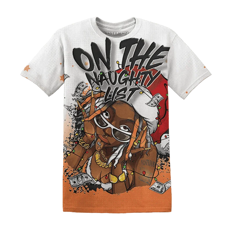 Chic And Contemporary Unisex Clothing Choices AM TW White Orange NastyJamz T-Shirt Match Xmas Naughty List All-Over Print
