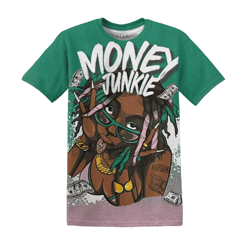 Bold And Trendy Gender-Neutral Outfits NastyJamz Dunk Pink Malachite Medium Soft Low Sail T-Shirt Match Money Junkie All-Over Print