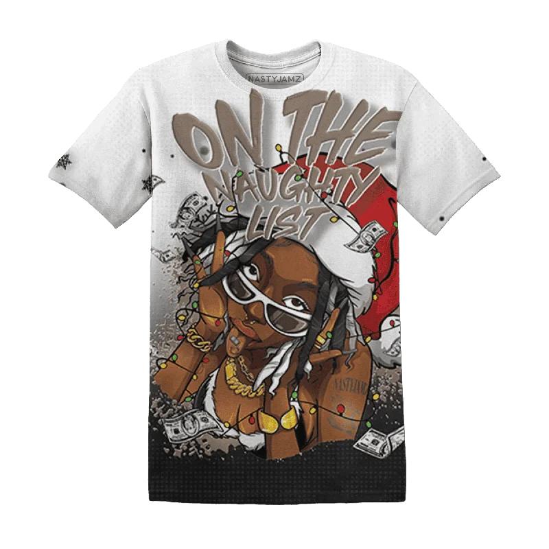 Oversized And Relaxed Unisex Fashion Low Mocha 1s NastyJamz T-Shirt Match Xmas Naughty List All-Over Print