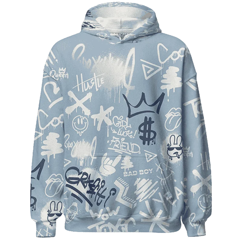 NastyJamz Mid Diffused Blue Grey 1s Hoodie Match Graffiti King Doodle Style All-Over Print