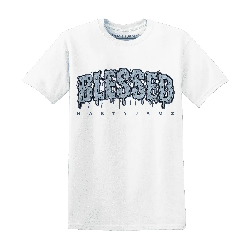 NastyJamz Mid Diffused Blue Grey 1s T-Shirt Match Blessed Text