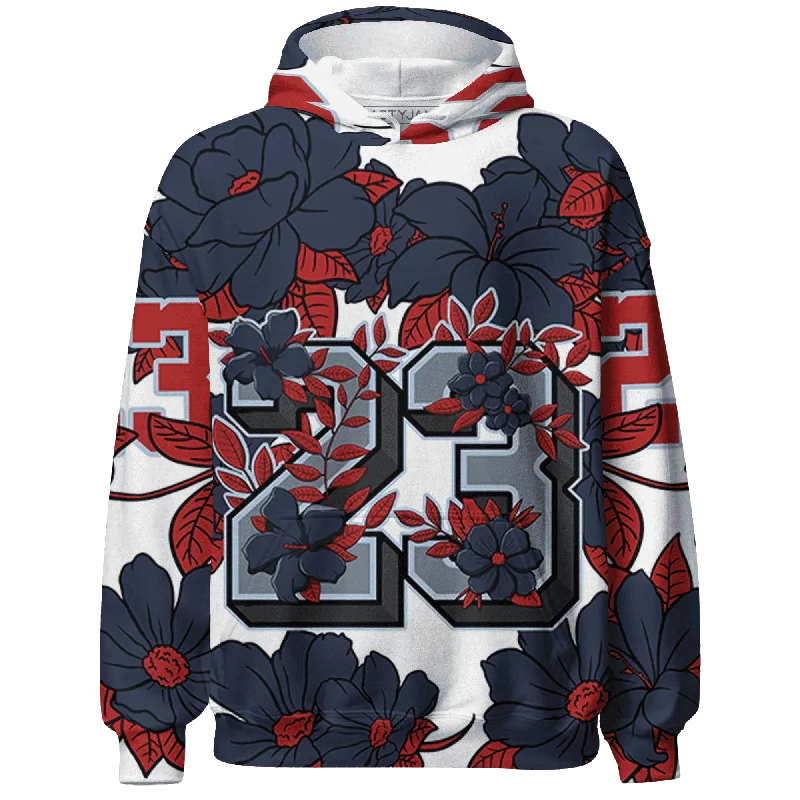 NastyJamz White Navy 6s Hoodie Match 23 Floral Flower All-Over Print