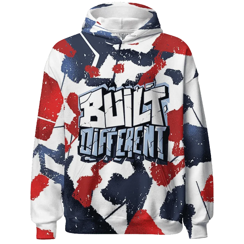 NastyJamz White Navy 6s Hoodie Match Built Different Broken All-Over Print