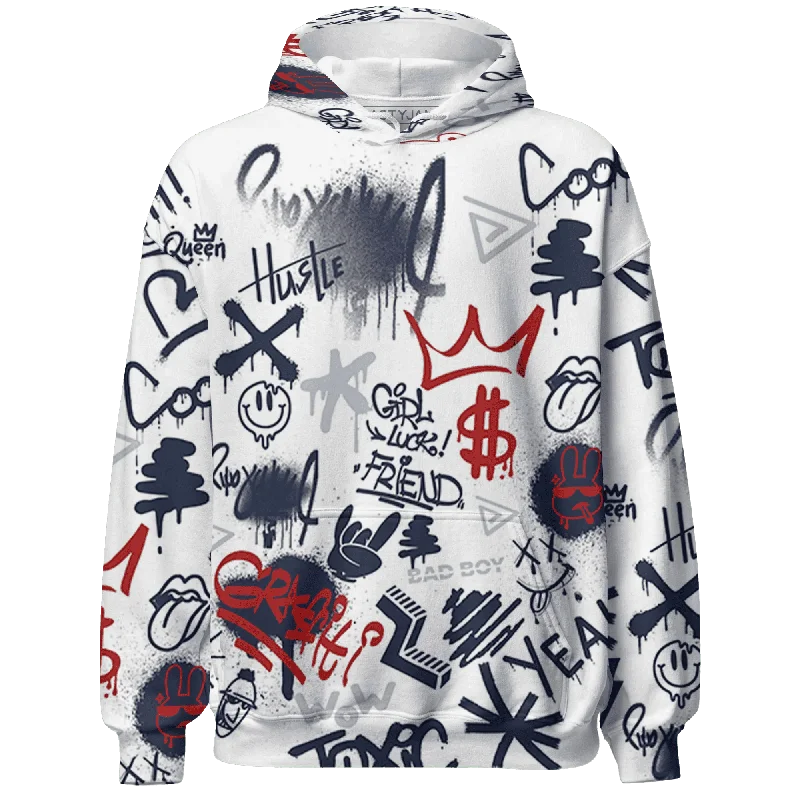 NastyJamz White Navy 6s Hoodie Match Graffiti King Doodle Style All-Over Print