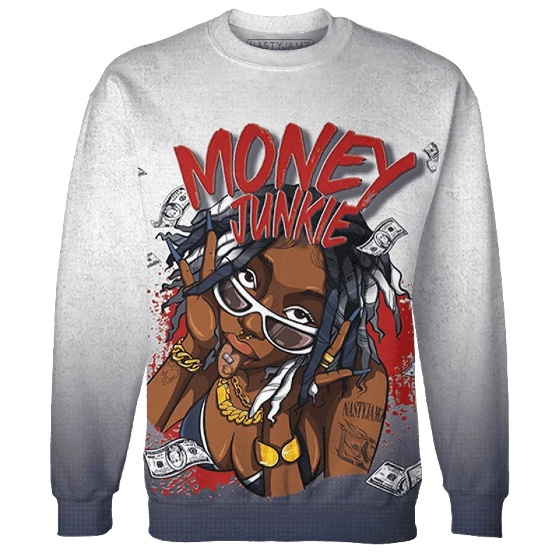 NastyJamz White Navy 6s Sweatshirt Match Money Junkie All-Over Print